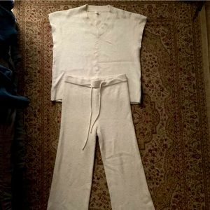 Cozy World Market PJ Set, Soft and Fuzzy, Cream/Ivory, Size L/XL, EUC